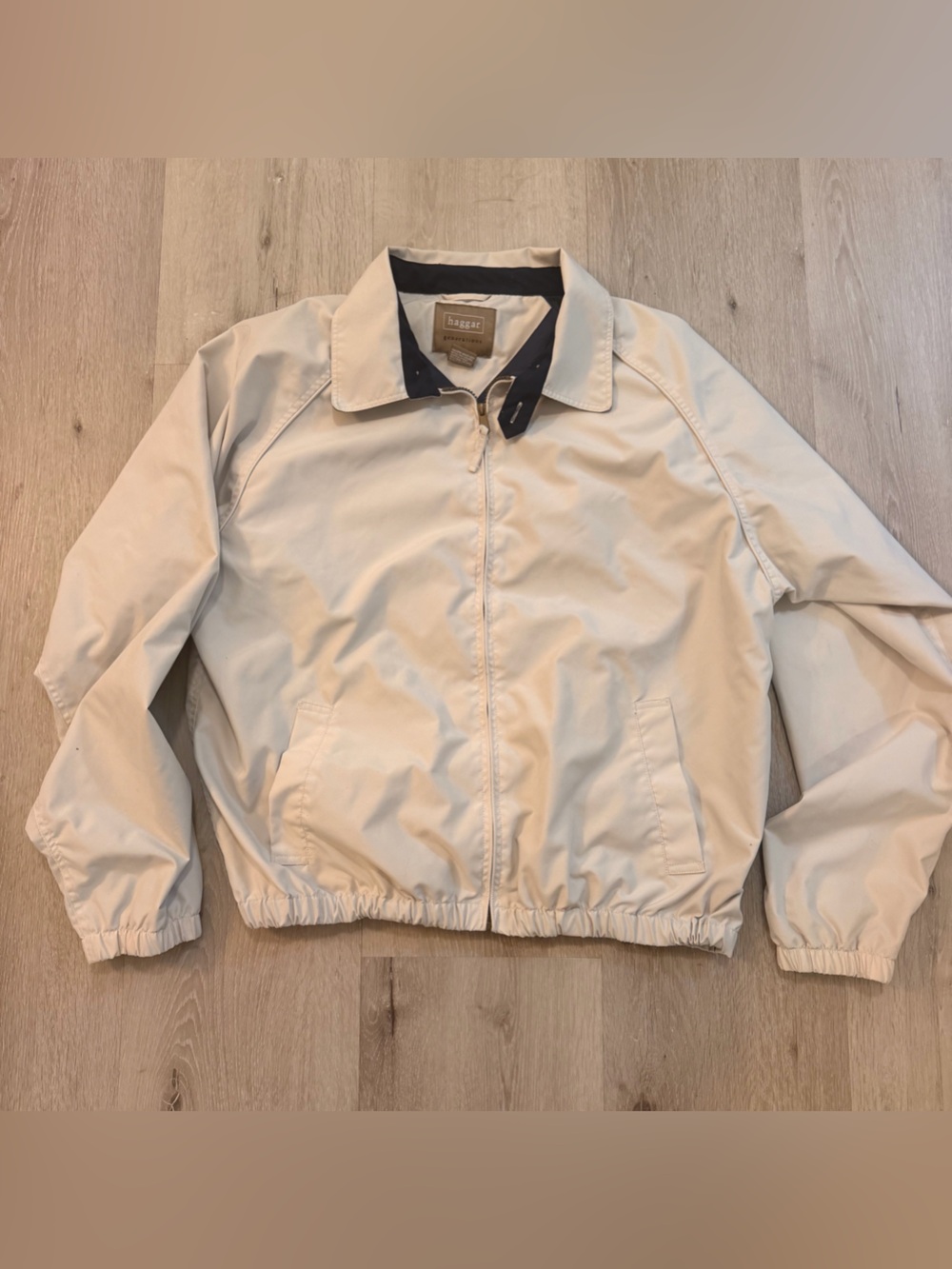 90s Haggar Generations Harrington bomber Jacket Cream/Navy Medium